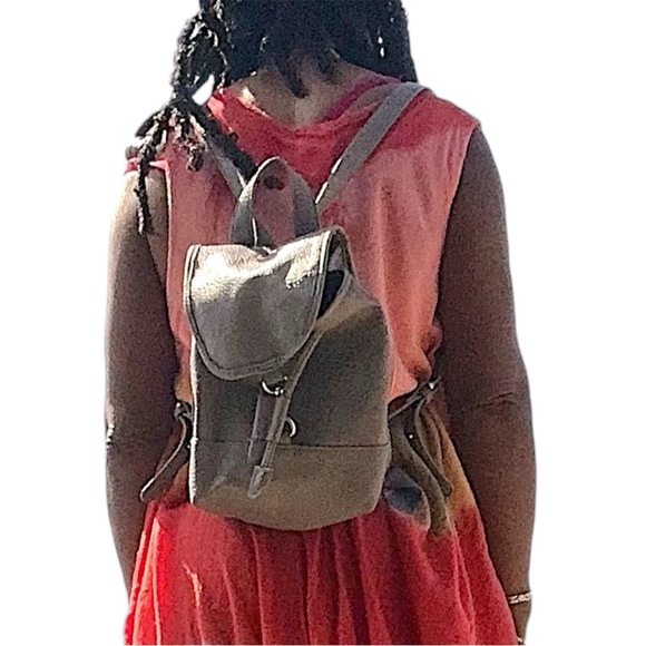 Free People gray pebbled  small Vegan leather  backpack - Picture 5 of 16